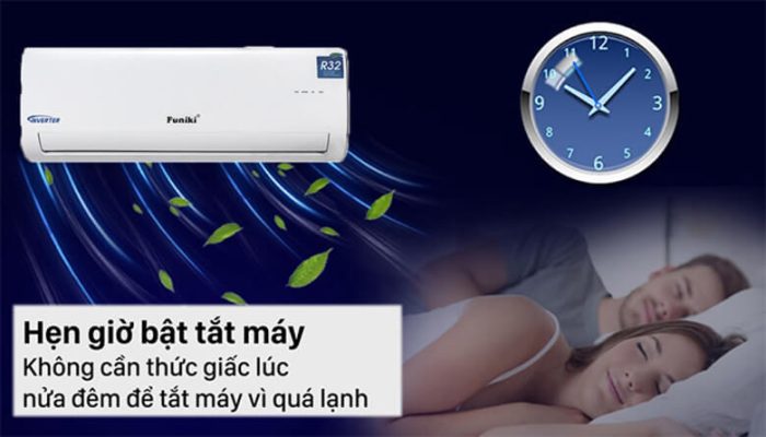 Điều hòa Funiki HIH09TMU được trang bị chế độ Sleep thông minh giúp điều chỉnh nhiệt độ phù hợp với sự thay đổi thân nhiệt của con người trong suốt quá trình ngủ.