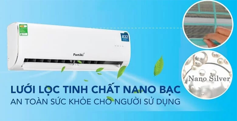 Bên cạnh chức năng điều chỉnh nhiệt độ, điều hòa Funiki HIH09TMU còn được trang bị lưới lọc không khí Nano bạc hiện đại nhằm nâng cao chất lượng không khí trong phòng.